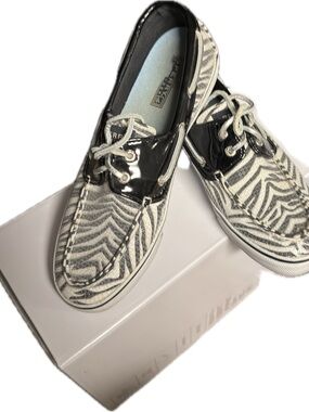 Sperry Women's Zebra-Pattern Sequin Boat Shoes in Black & White